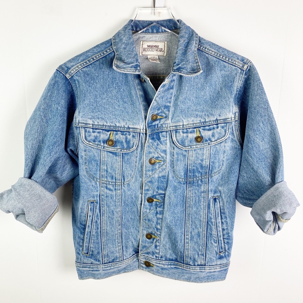 Vintage Wrangler Acid Wash Blue Jean Jacket Large